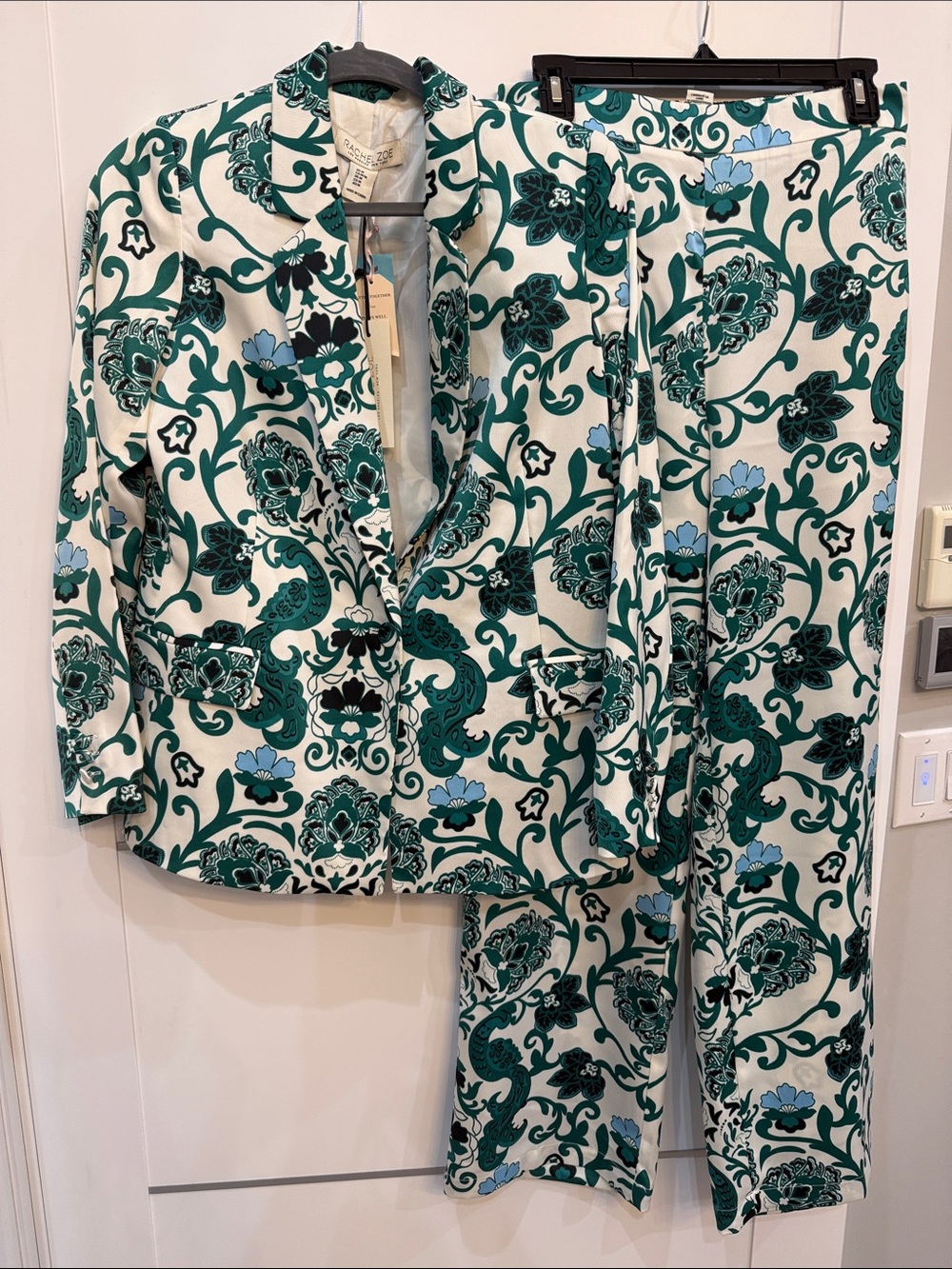 Rachel Zoe Green and White Printed Jacket and pants